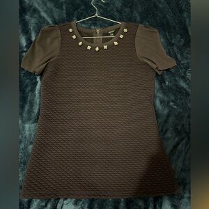 Rw & Co. Brown Textured Dress with Studded Neckline